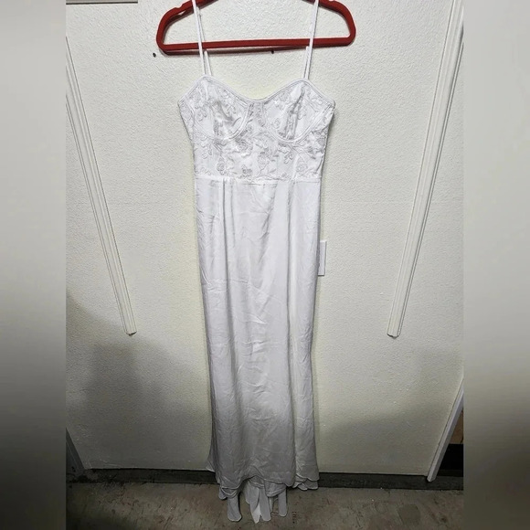 Lulus Elevated Glamour White Satin Sequin Bustier Mermaid Maxi Dress M Wedding - Picture 6 of 14